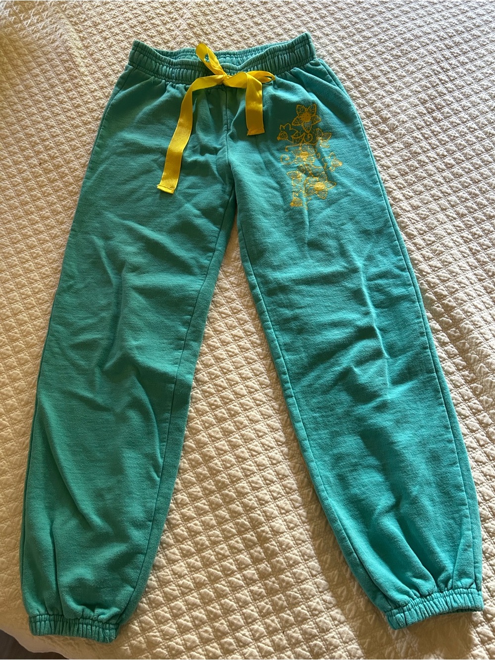 Nina Capri Turquoise Sweatpants with Yellow Drawstring